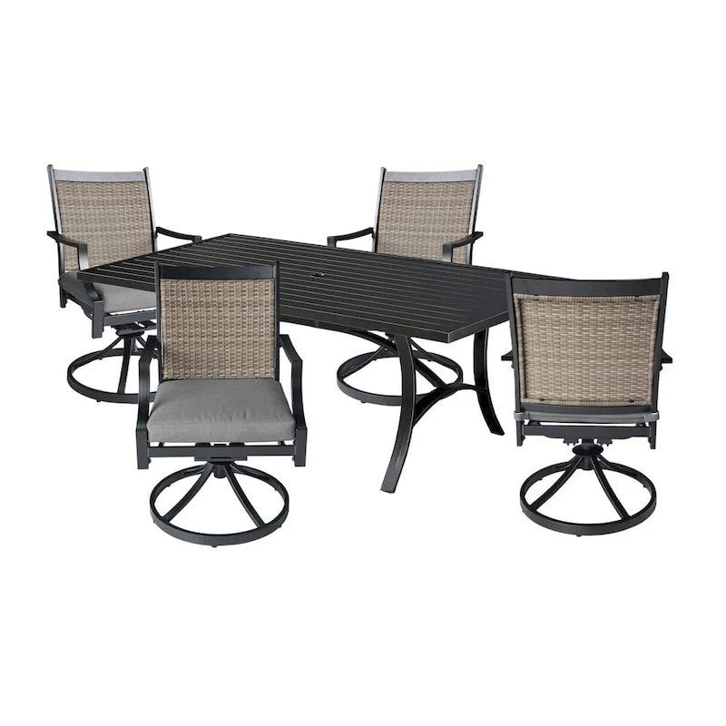 5 Piece Outdoor Patio Aluminum Dining Set With Rectangular Table