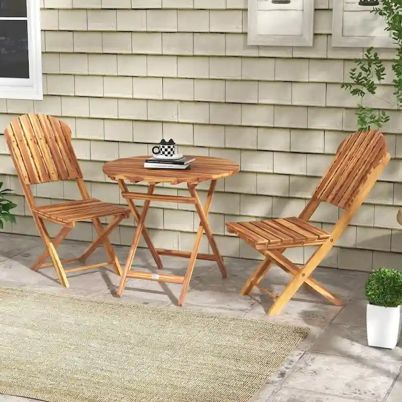 Outsunny 3-Piece Acacia Wood Bistro Set, Foldable Bistro Table and Chairs, Outdoor Bistro Set for Garden, Backyard, Balcony