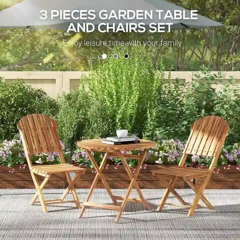 Outsunny 3-Piece Acacia Wood Bistro Set, Foldable Bistro Table and Chairs, Outdoor Bistro Set for Garden, Backyard, Balcony