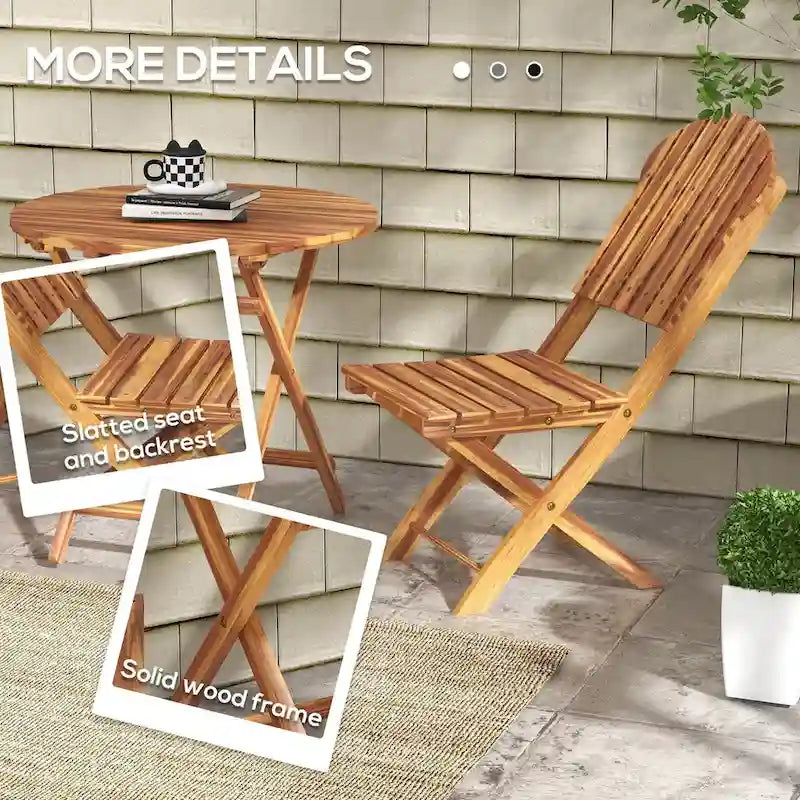 Outsunny 3-Piece Acacia Wood Bistro Set, Foldable Bistro Table and Chairs, Outdoor Bistro Set for Garden, Backyard, Balcony
