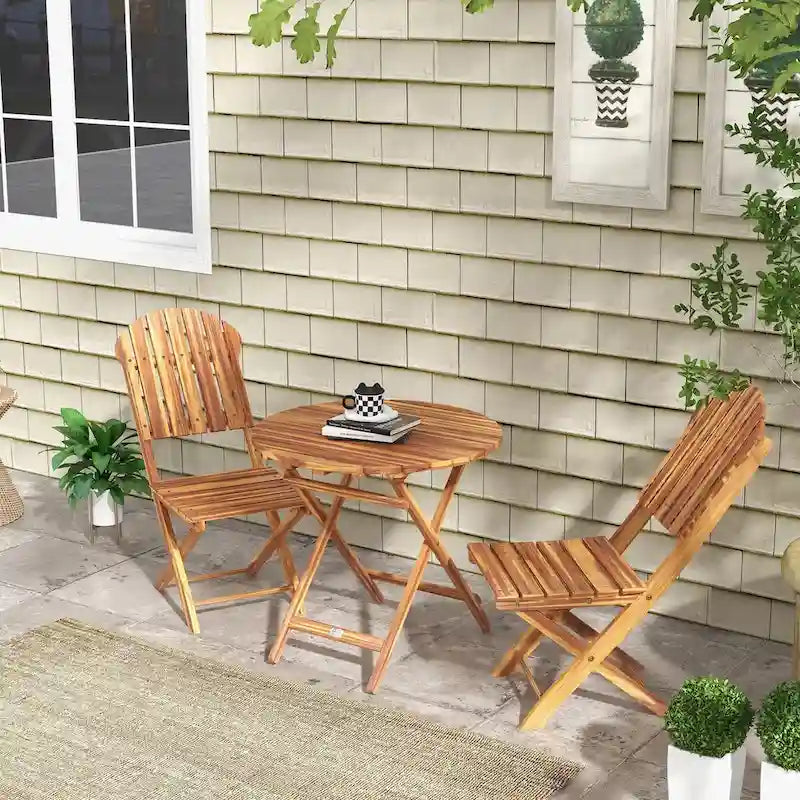 Outsunny 3-Piece Acacia Wood Bistro Set, Foldable Bistro Table and Chairs, Outdoor Bistro Set for Garden, Backyard, Balcony