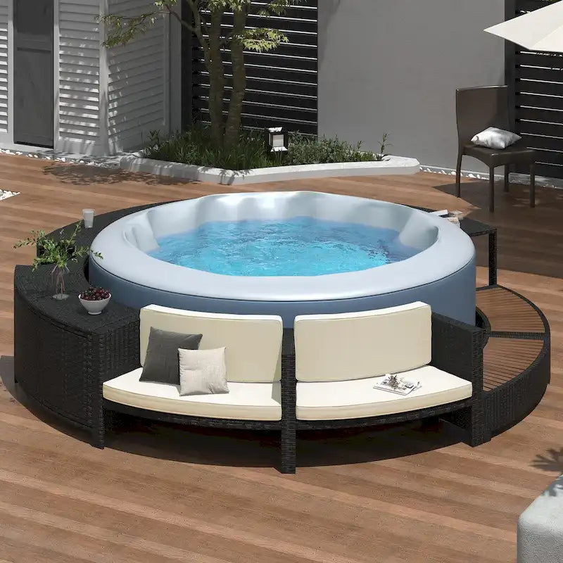 Spa Surround Spa Frame Patio Rattan Sofa Set with Storage Spaces
