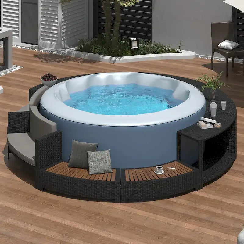 Spa Surround Spa Frame Patio Rattan Sofa Set with Storage Spaces