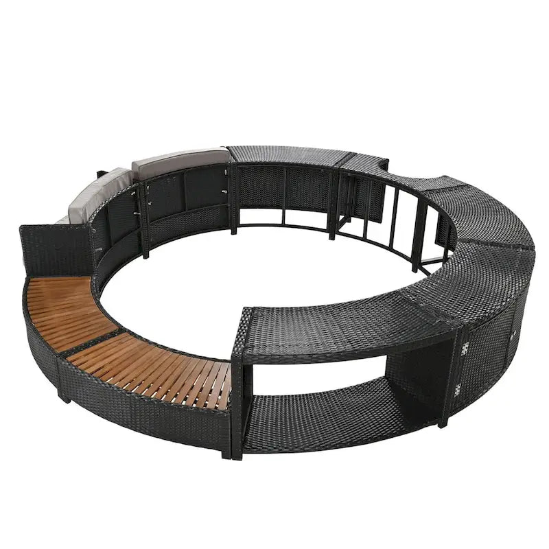 Spa Surround Spa Frame Patio Rattan Sofa Set with Storage Spaces