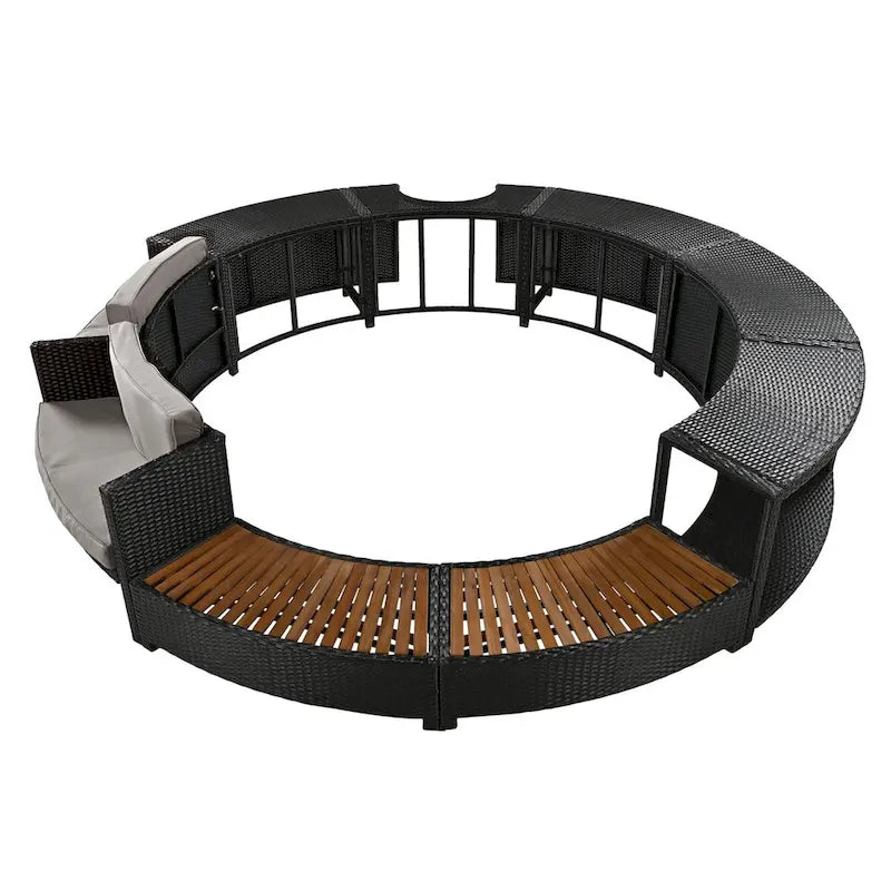 Spa Surround Spa Frame Patio Rattan Sofa Set with Storage Spaces