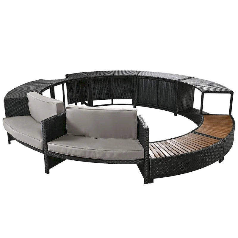 Spa Surround Spa Frame Patio Rattan Sofa Set with Storage Spaces