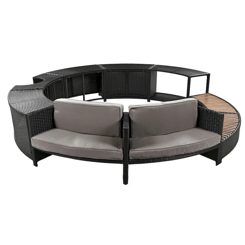 Spa Surround Spa Frame Patio Rattan Sofa Set with Storage Spaces