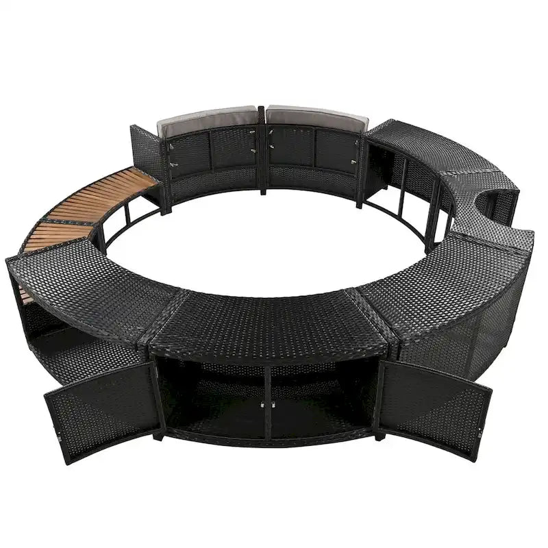 Spa Surround Spa Frame Patio Rattan Sofa Set with Storage Spaces