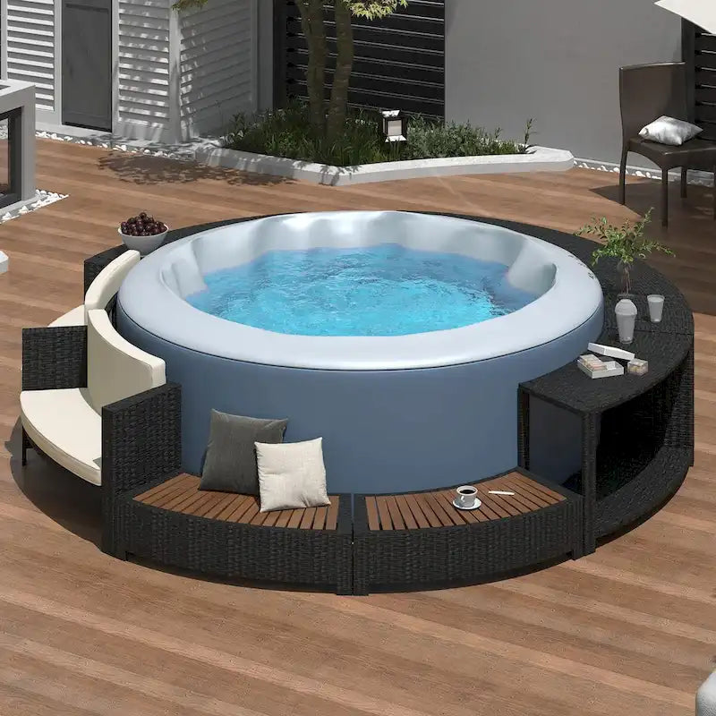 Spa Surround Spa Frame Patio Rattan Sofa Set with Storage Spaces