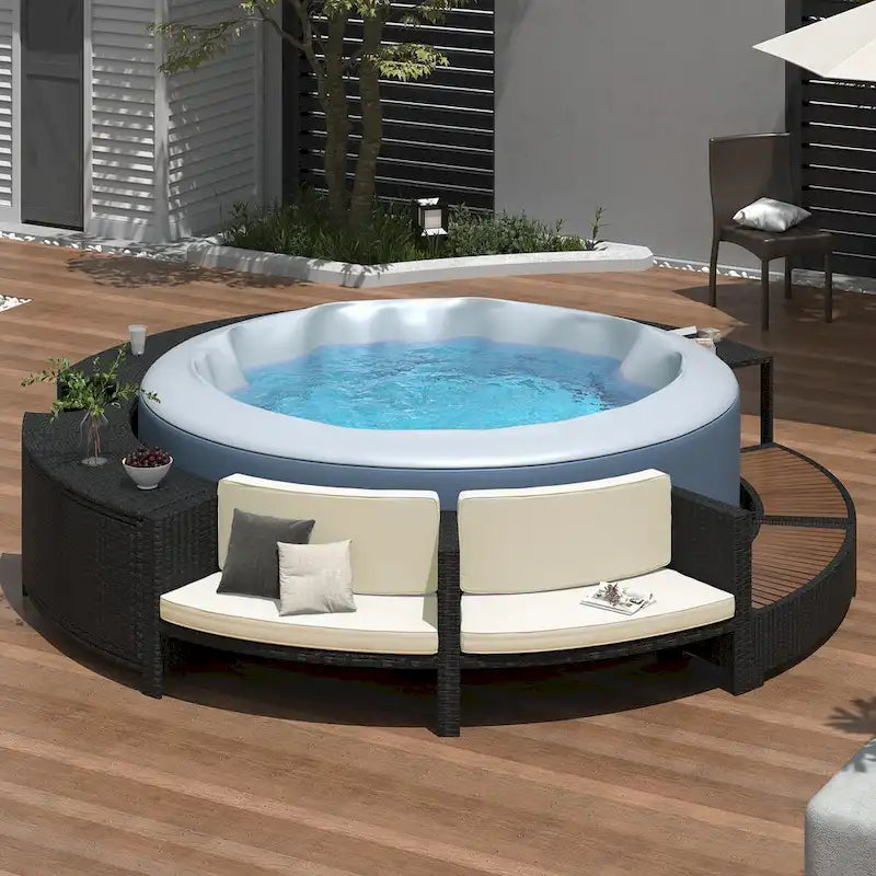 Spa Surround Spa Frame Patio Rattan Sofa Set with Storage Spaces