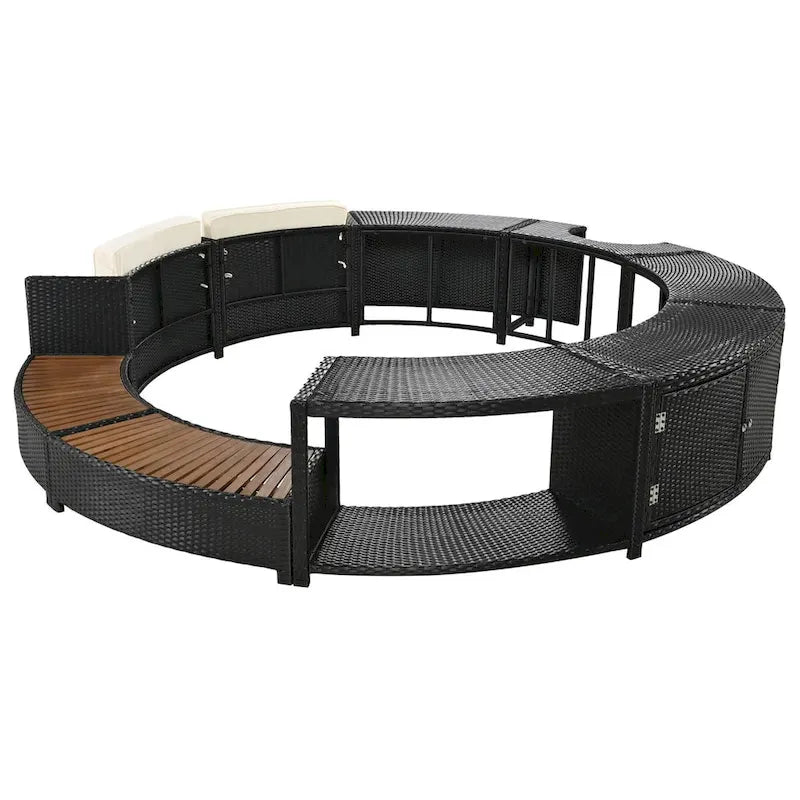 Spa Surround Spa Frame Patio Rattan Sofa Set with Storage Spaces