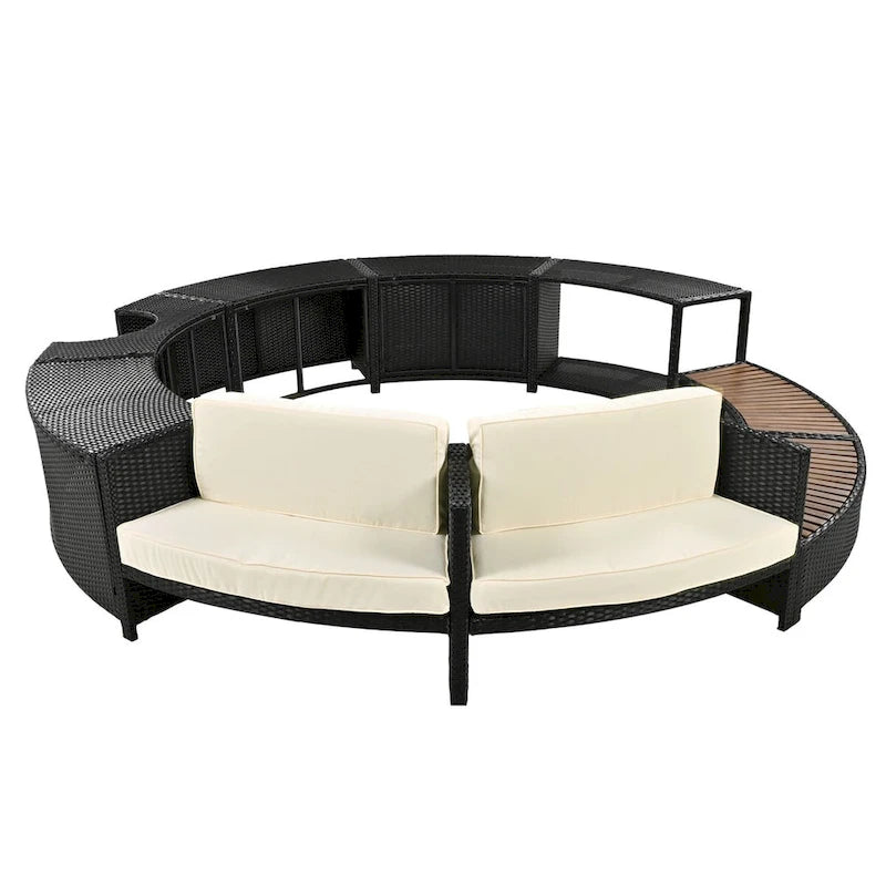 Spa Surround Spa Frame Patio Rattan Sofa Set with Storage Spaces