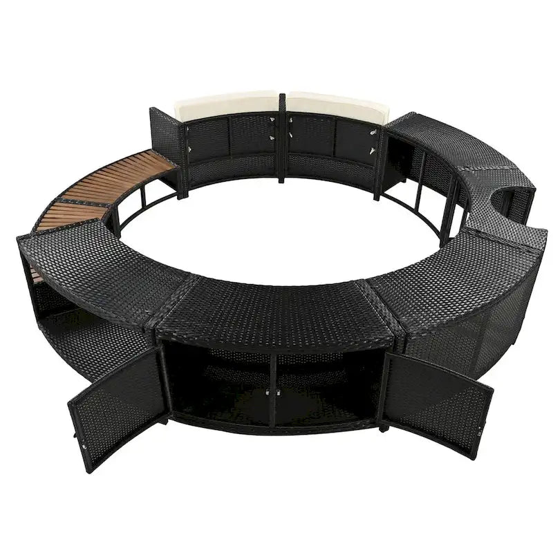 Spa Surround Spa Frame Patio Rattan Sofa Set with Storage Spaces