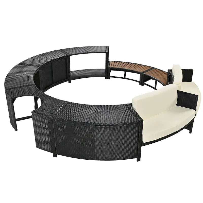 Spa Surround Spa Frame Patio Rattan Sofa Set with Storage Spaces