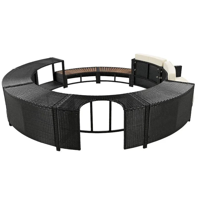 Spa Surround Spa Frame Patio Rattan Sofa Set with Storage Spaces