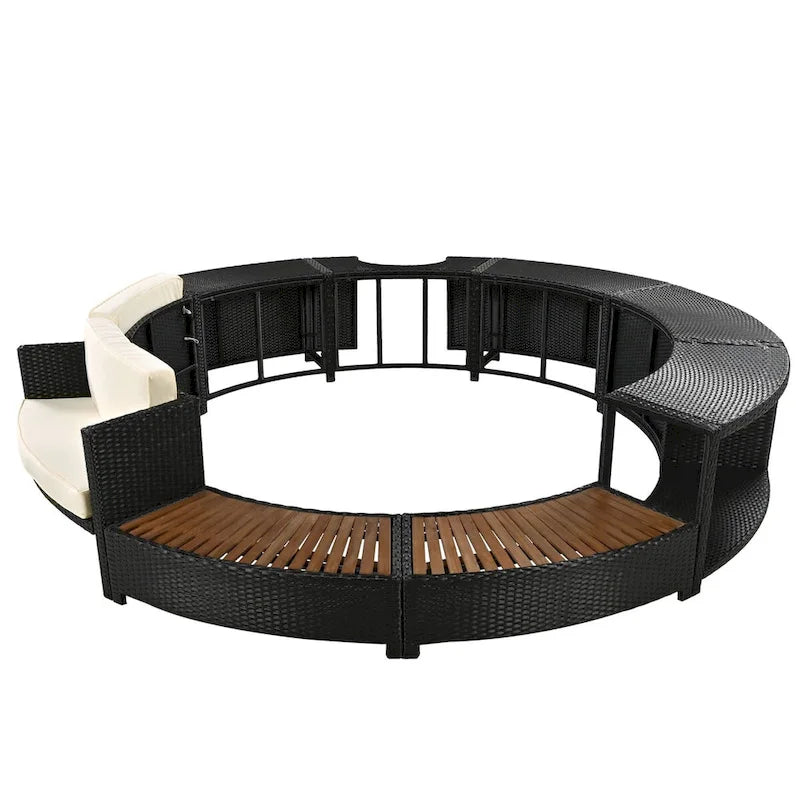 Spa Surround Spa Frame Patio Rattan Sofa Set with Storage Spaces