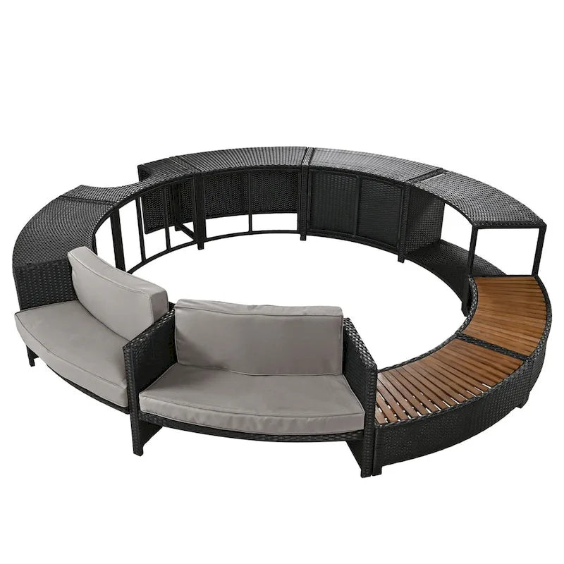Spa Surround Spa Frame Patio Rattan Sofa Set with Storage Spaces