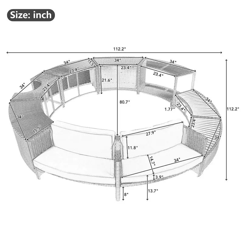 Spa Surround Spa Frame Patio Rattan Sofa Set with Storage Spaces
