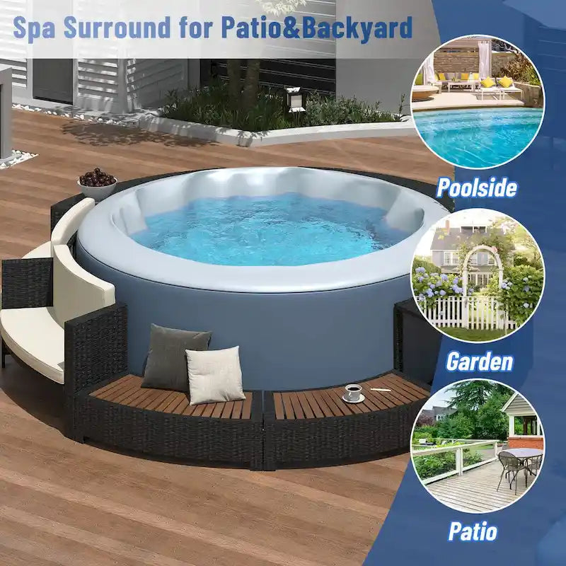 Spa Surround Spa Frame Patio Rattan Sofa Set with Storage Spaces