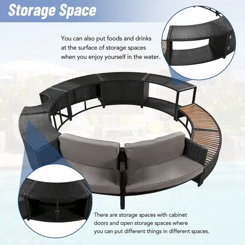 Spa Surround Spa Frame Patio Rattan Sofa Set with Storage Spaces