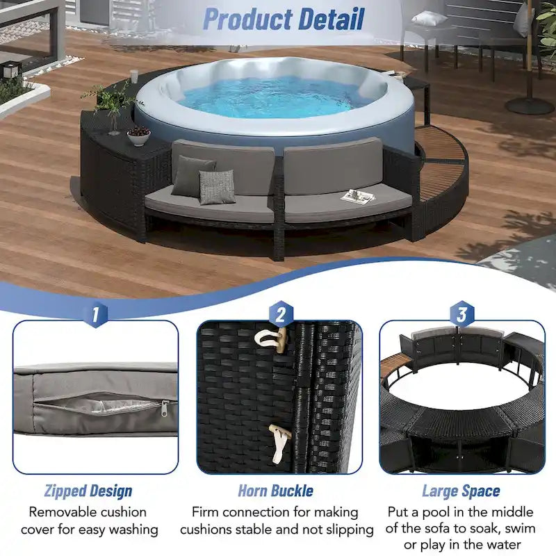 Spa Surround Spa Frame Patio Rattan Sofa Set with Storage Spaces