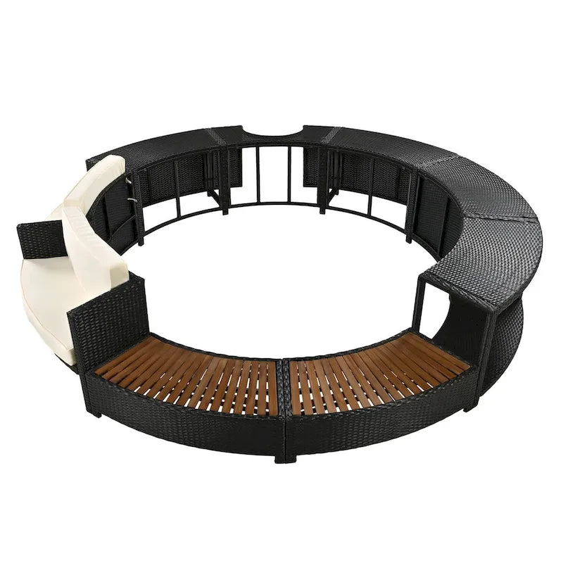 Spa Surround Spa Frame Patio Rattan Sofa Set with Storage Spaces