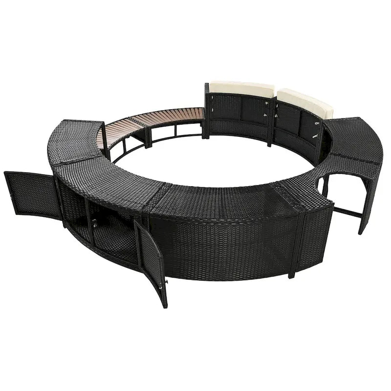 Spa Surround Spa Frame Patio Rattan Sofa Set with Storage Spaces