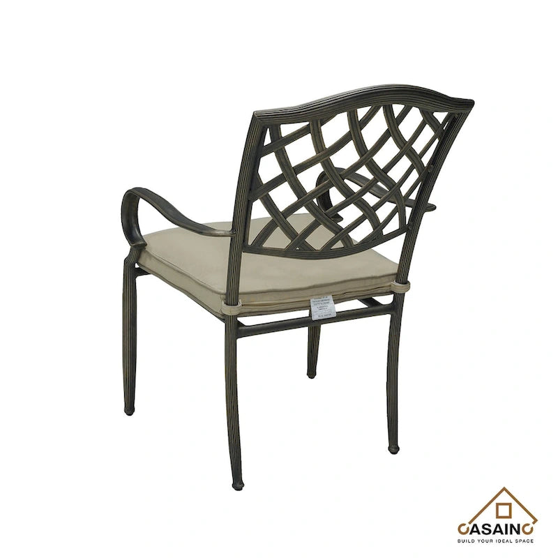4-Piece Brown Cast Aluminum Outdoor Arm Dining Chair Patio Bistro Chairs with Cushion