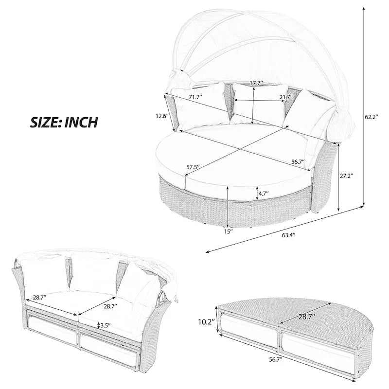 Outdoor Patio Daybed Wicker Rattan Double Daybed