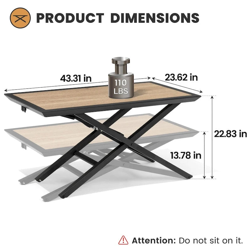 All Weather Patio Outdoor Coffee Table Adjustable Lift Height Aluminum Tea Table - See Picture
