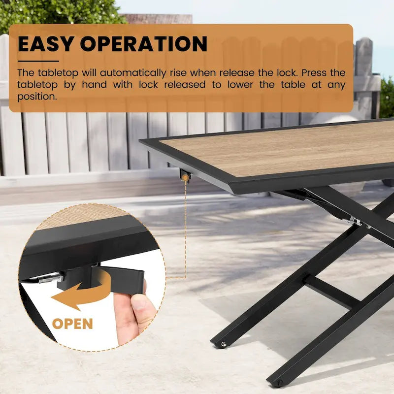 All Weather Patio Outdoor Coffee Table Adjustable Lift Height Aluminum Tea Table - See Picture