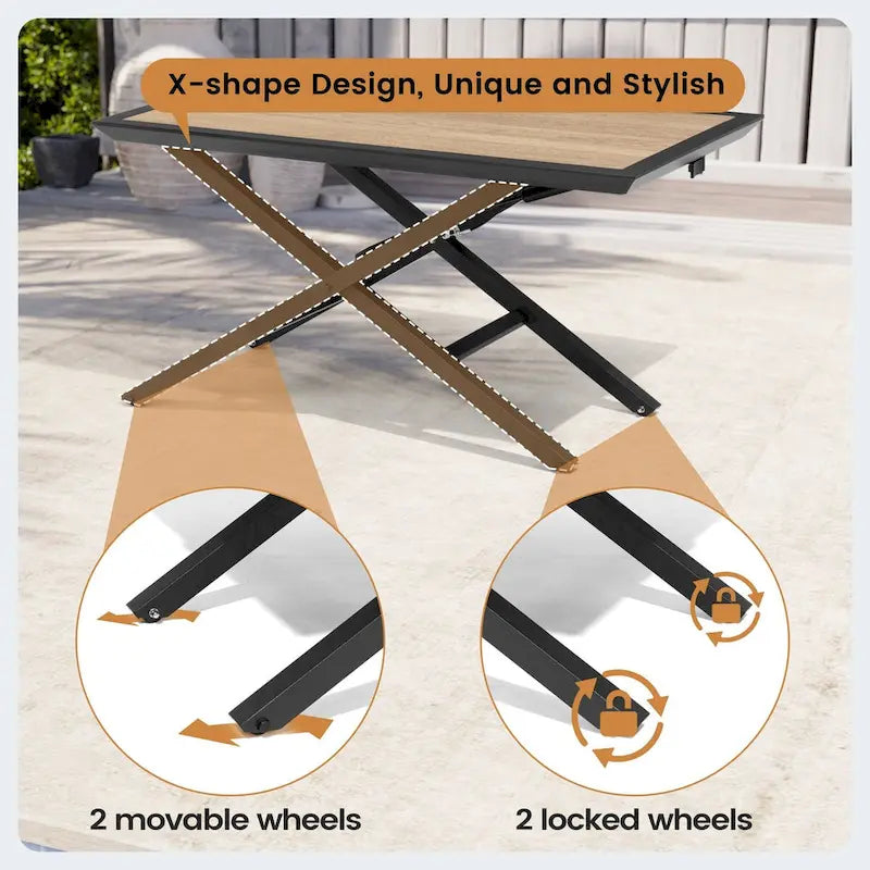 All Weather Patio Outdoor Coffee Table Adjustable Lift Height Aluminum Tea Table - See Picture