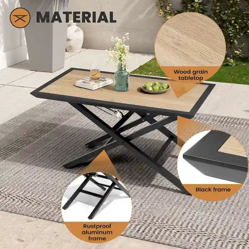 All Weather Patio Outdoor Coffee Table Adjustable Lift Height Aluminum Tea Table - See Picture