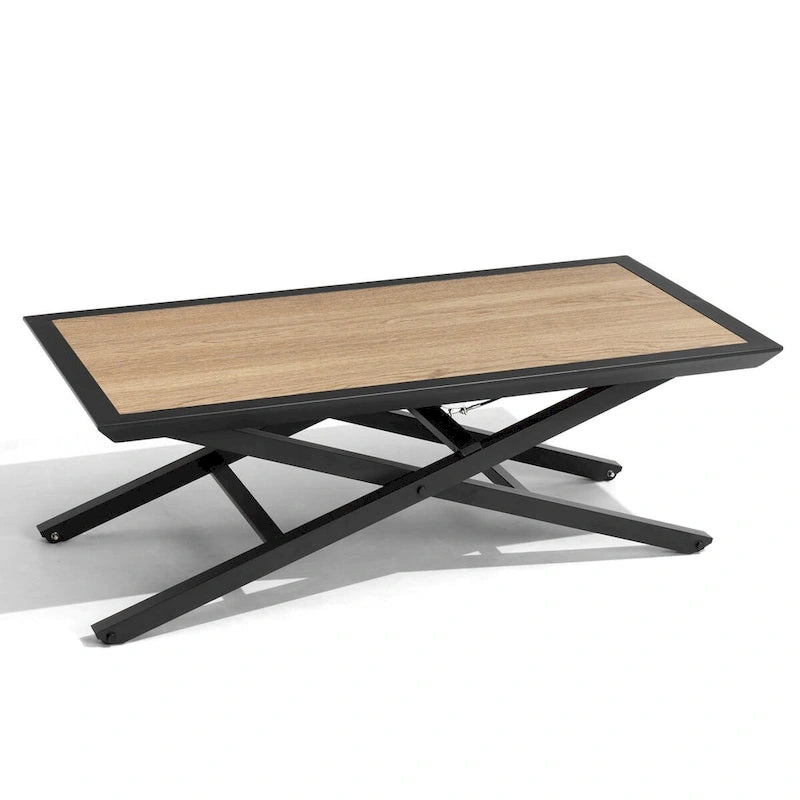 All Weather Patio Outdoor Coffee Table Adjustable Lift Height Aluminum Tea Table - See Picture