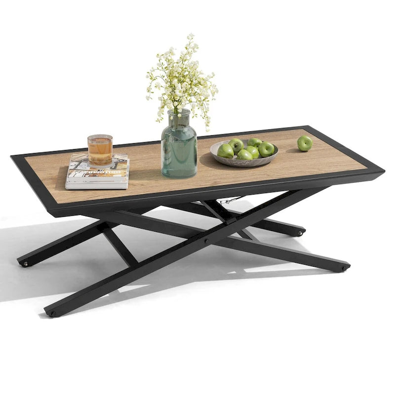 All Weather Patio Outdoor Coffee Table Adjustable Lift Height Aluminum Tea Table - See Picture