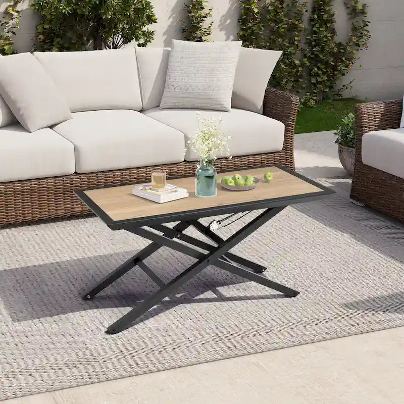 All Weather Patio Outdoor Coffee Table Adjustable Lift Height Aluminum Tea Table - See Picture