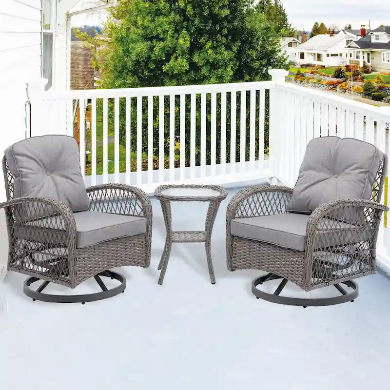 3 Pieces Rattan Outdoor Swivel Rocker Patio Chairs With Glass Coffee Table