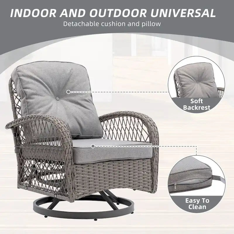 3 Pieces Rattan Outdoor Swivel Rocker Patio Chairs With Glass Coffee Table