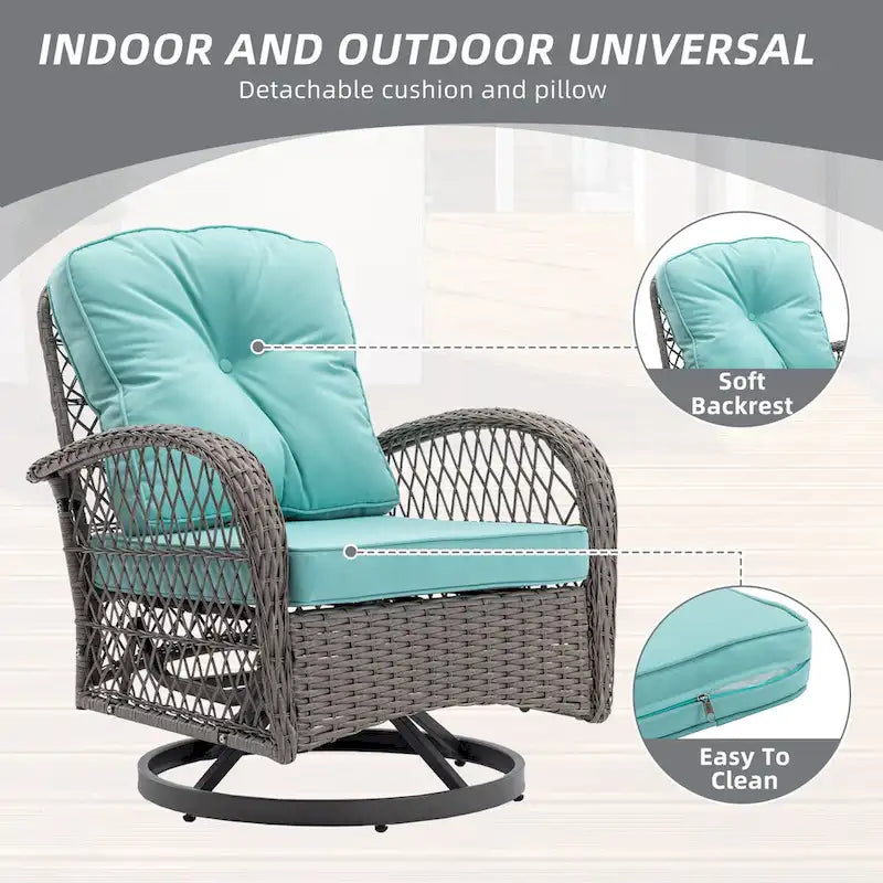 3 Pieces Rattan Outdoor Swivel Rocker Patio Chairs With Glass Coffee Table