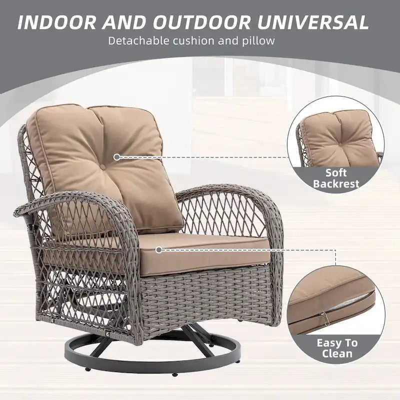 3 Pieces Rattan Outdoor Swivel Rocker Patio Chairs With Glass Coffee Table