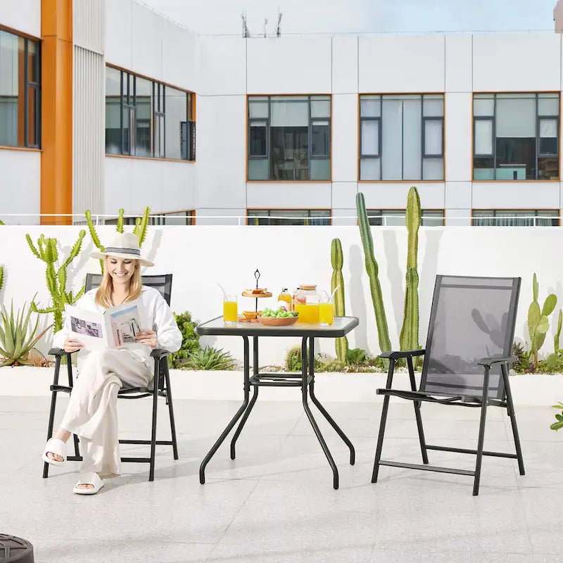 Yaheetech 4pcs Folding Dining Chairs Patio Dining Chairs with Backrest and Armrests