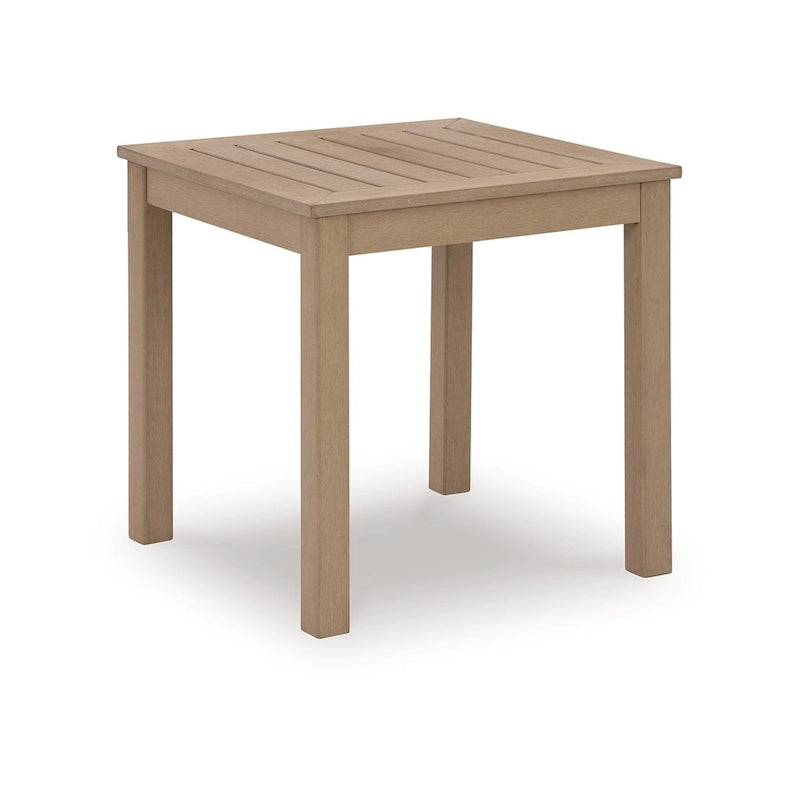 Karo 24 Inch Outdoor Side End Table, Modern Slatted Top, Natural Brown