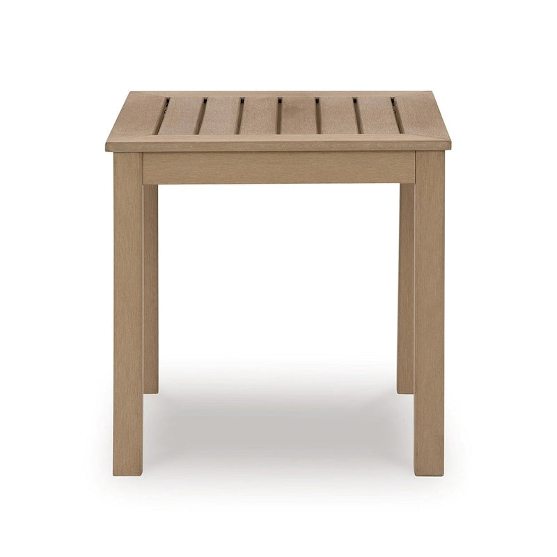 Karo 24 Inch Outdoor Side End Table, Modern Slatted Top, Natural Brown