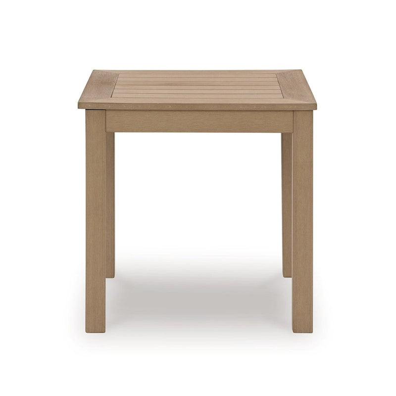 Karo 24 Inch Outdoor Side End Table, Modern Slatted Top, Natural Brown