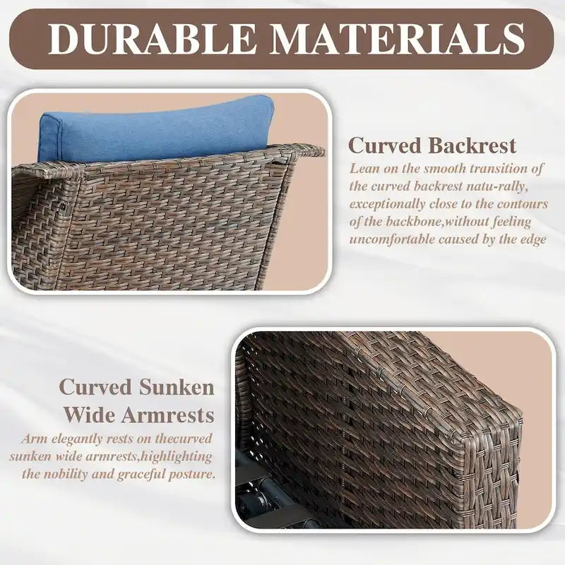 360 Rotating Wicker Patio Bistro Sets with Soft Cushion - Brown