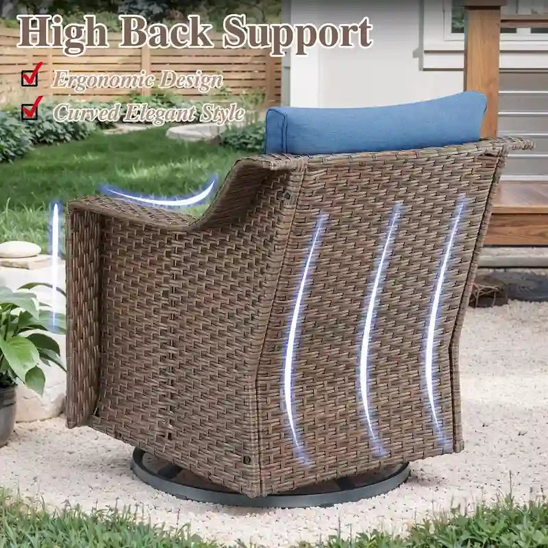 360 Rotating Wicker Patio Bistro Sets with Soft Cushion - Brown