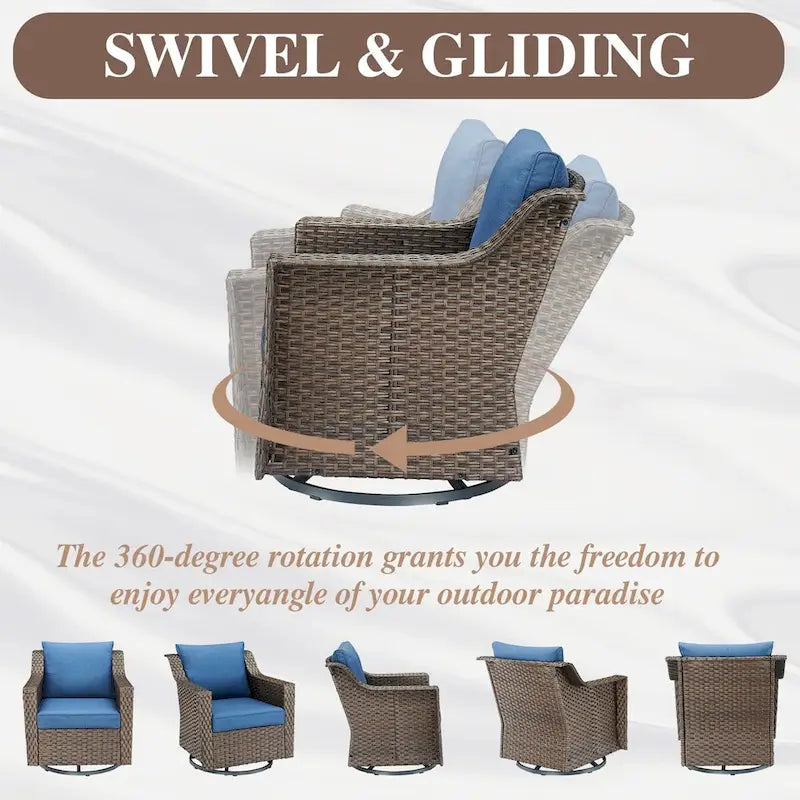 360 Rotating Wicker Patio Bistro Sets with Soft Cushion - Brown