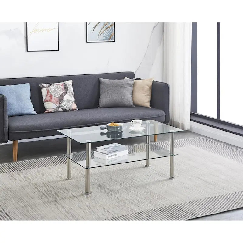 Clear Clear Glass Coffee Table for Living Room - 39.37 *21.65 *17.32