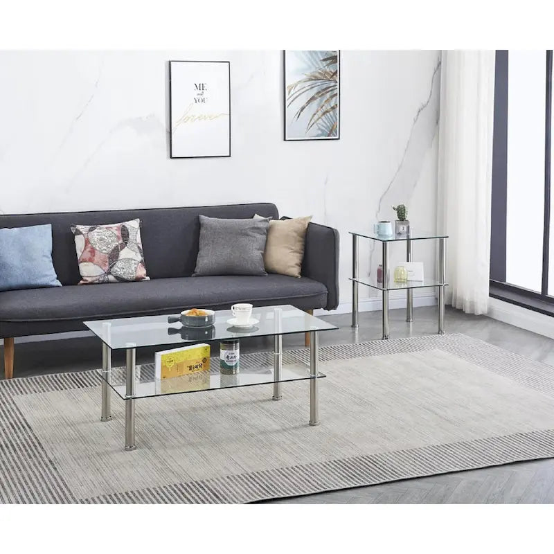 Clear Clear Glass Coffee Table for Living Room - 39.37 *21.65 *17.32