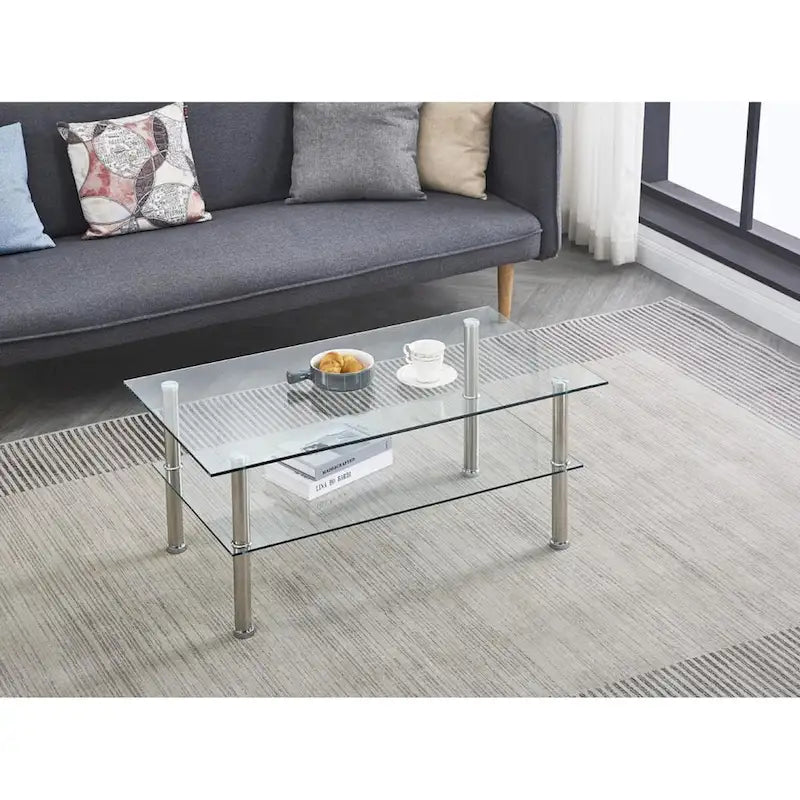 Clear Clear Glass Coffee Table for Living Room - 39.37 *21.65 *17.32